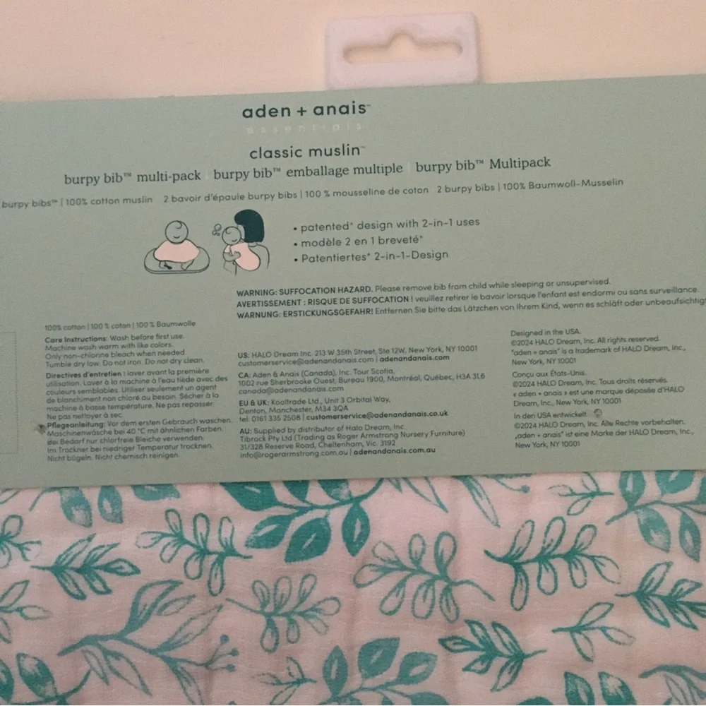 Aden + Anais 2 Burpy Bib Classic Muslin Cotton Burp Cloths Breathable Versatile